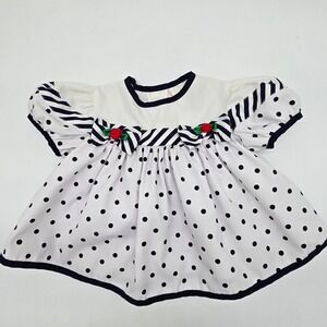 Vintage Girls White Black Polka Dot Dress Puff Sleeve Size 24 Months